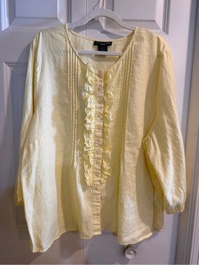 Saint Tropez West Pale Yellow Ruffle-Front Button Down Blouse